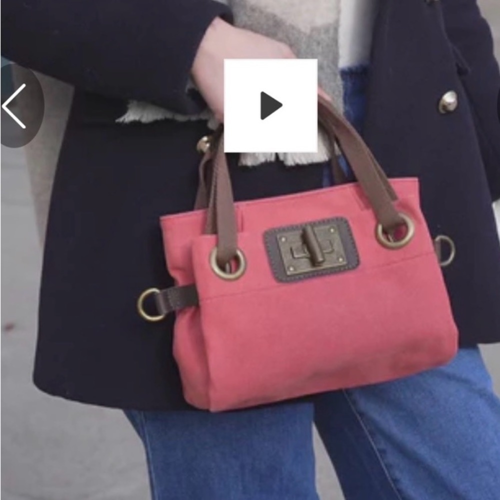 Zede Canvas Tote Handbag in Red with Brass Accent - Picture 2 of 2